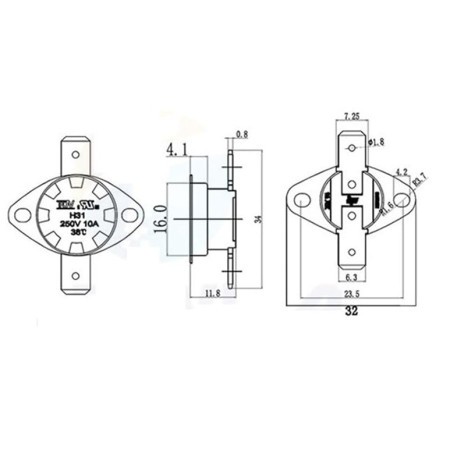 KSD301-60-NC Termostato KSD301 60°C 250V 10A Normalmente Cerrado