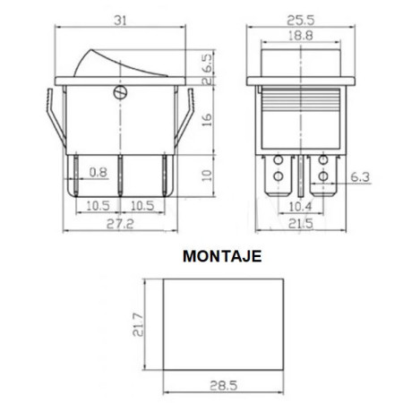 835-081 Interruptor Balancín Switch 4 Terminales 2P-2T 15A 250V KCD4-201