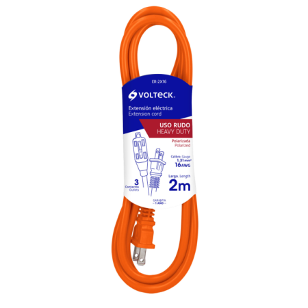 ER-2X16 Extensión Eléctrica Uso Rudo de 2 Metros Calibre 16 48042