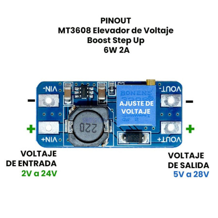 XS-179 Elevador de Voltaje Ajustable Step Up BOOST MT3608 2-24V 2A 6W