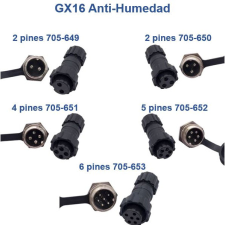 705-649 Conector Tipo Aviación, GX16,  Antihumedad, 2 Pines, Grande