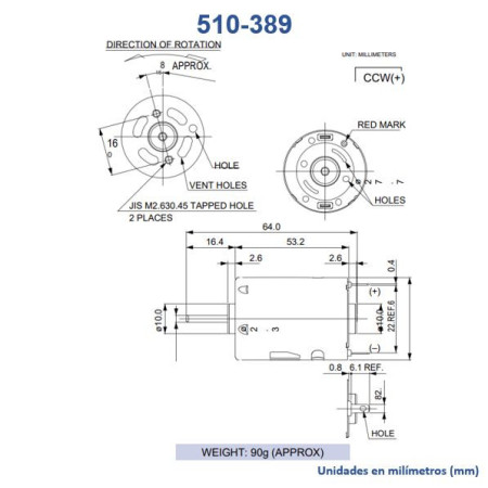 510-389 Motor de Corriente Directa, 6V a 24V, 16400RPM, RS-390SH-2270
