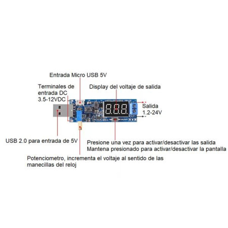 XS-524 Modulo Elevador Reductor de Voltaje, Boost Buck, Entrada 3.5-12V, Salida 1.2-24V