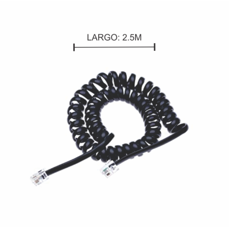 863-606 Cable Telefónico para Auricular Color Negro 2.5M RJ-9 RJ9 Espiral