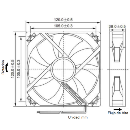 510-7014 Ventilador 120x120x38mm, 24V 0.30A, FSY12B24HH