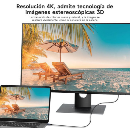 081-730 Cable USB tipo C a HDMI 4K, Alta Velocidad, Thunderbolt 3, 1.8M