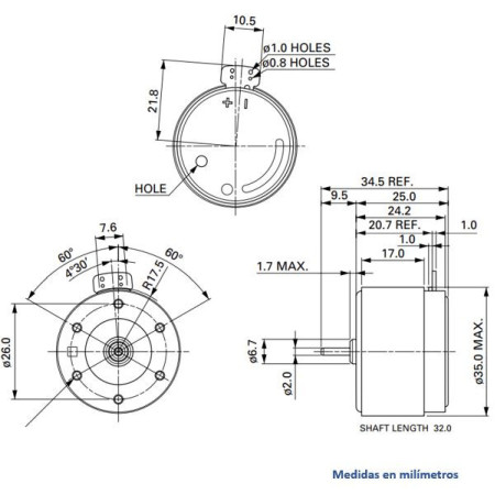 510-255 Motor de Corriente Directa, Giro Izquierdo CCW, 9V 2400RPM, EG-530AD-9B