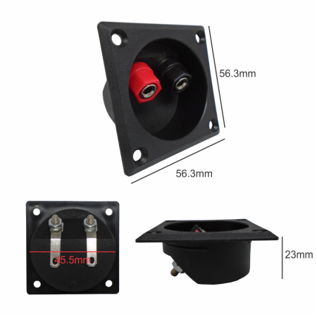 705-314 Borne para Bafle, Cuadrado, Conector Banana y Rosca, 55x55mm, Para Atornillar