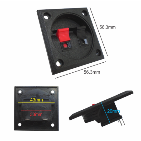 705-290 Borne para Bafle, Cuadrado, Conector Tipo Push, 55x55mm, Para Atornillar