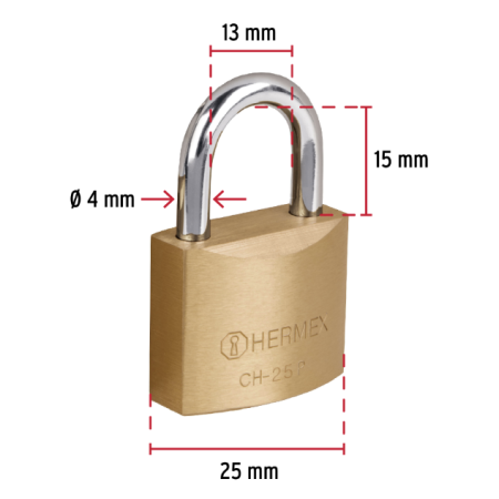 CH-25P Candado de Hierro Color Latón 25 mm, Corto